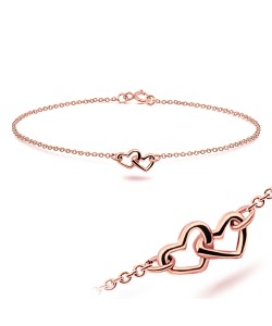 Rose Gold Plated Double Heart Silver Bracelet BRS-12-RO-GP